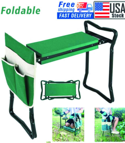 Foldable Kneeler Garden Kneeling Bench Stool Soft Cushion Seat Pad & Tool Pouch